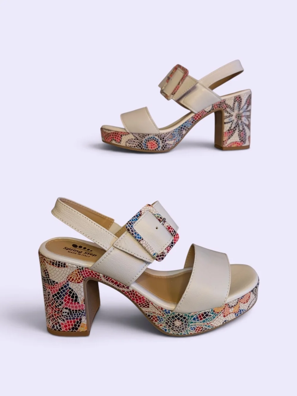 Spring Step, Azucar White Multi Platform Leather Slingbacks, 8.5 - NWOT!